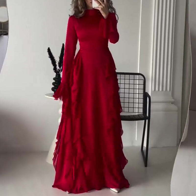 Damen Kleid mit Glockenärmeln und hoher Taille
