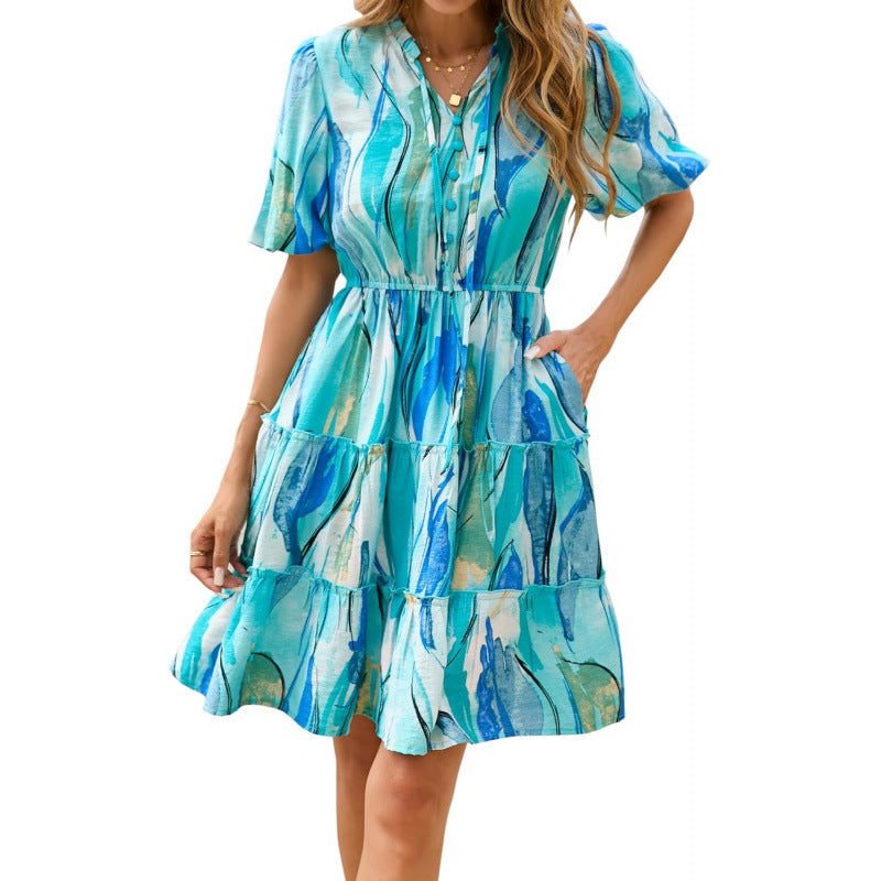 Floral V-Neck A-Line Dress