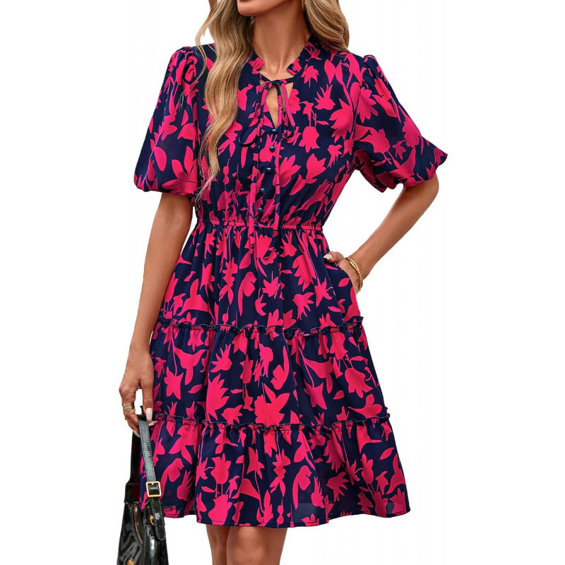 Floral V-Neck A-Line Dress