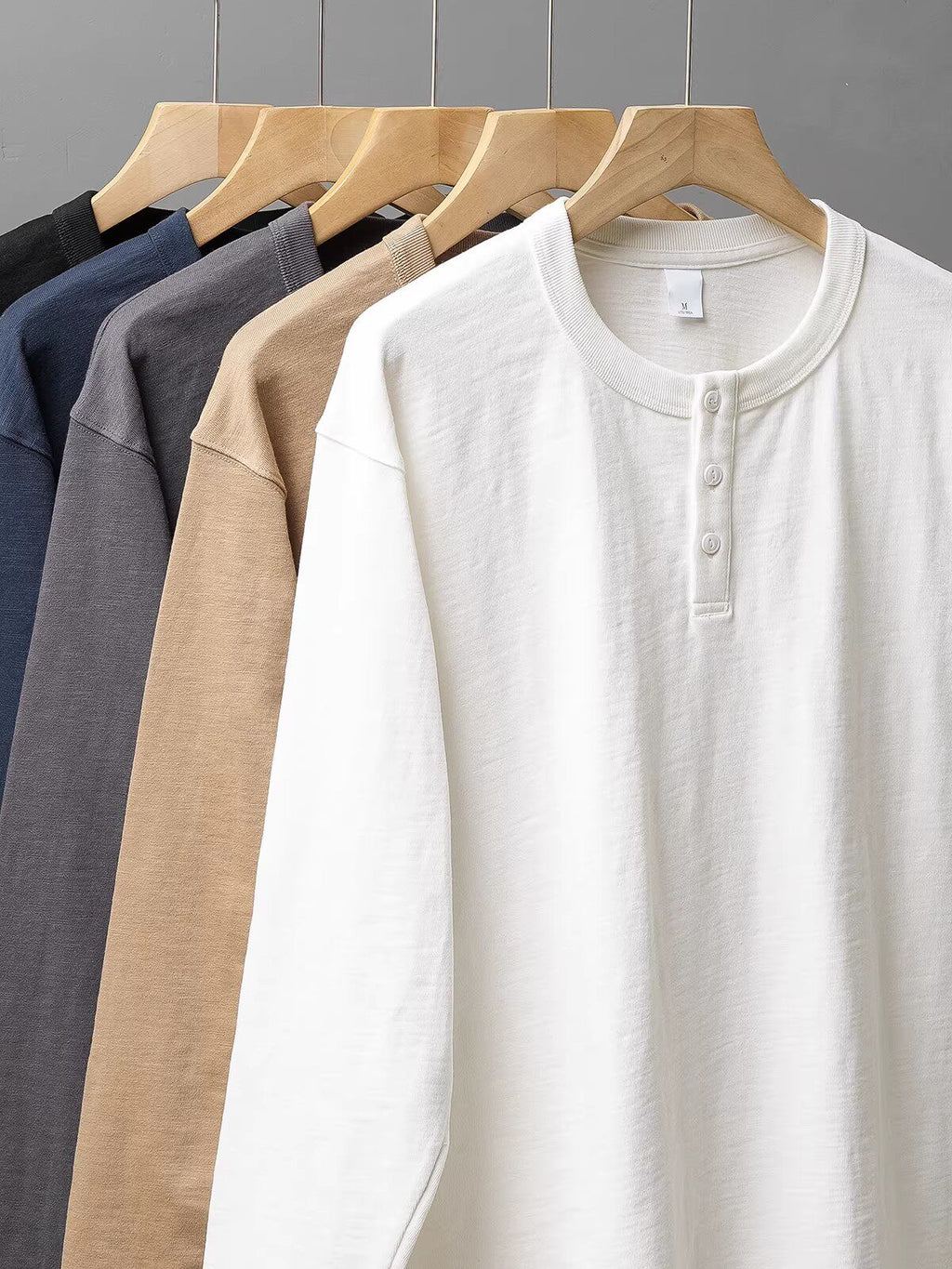 Mens Heavyweight Cotton Henley Shirt Long Sleeve