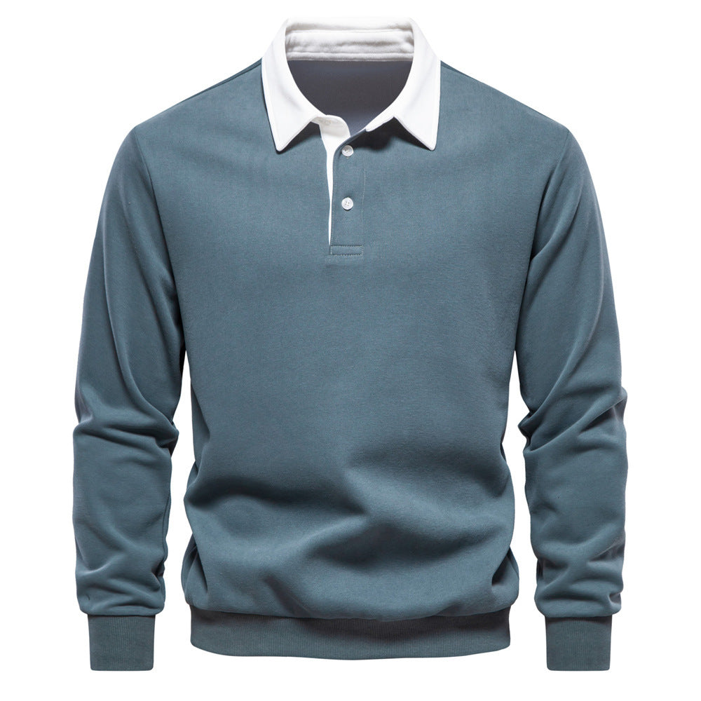 Mens Long Sleeve Polo Shirt Casual Cotton Top