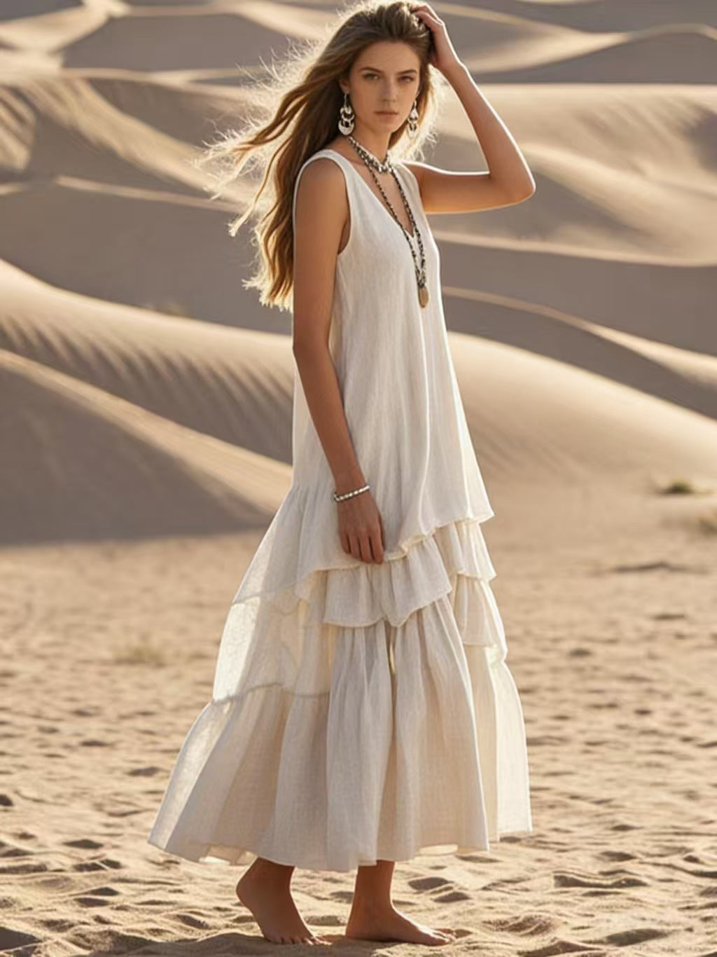 Sleeveless Tiered Backless Dress