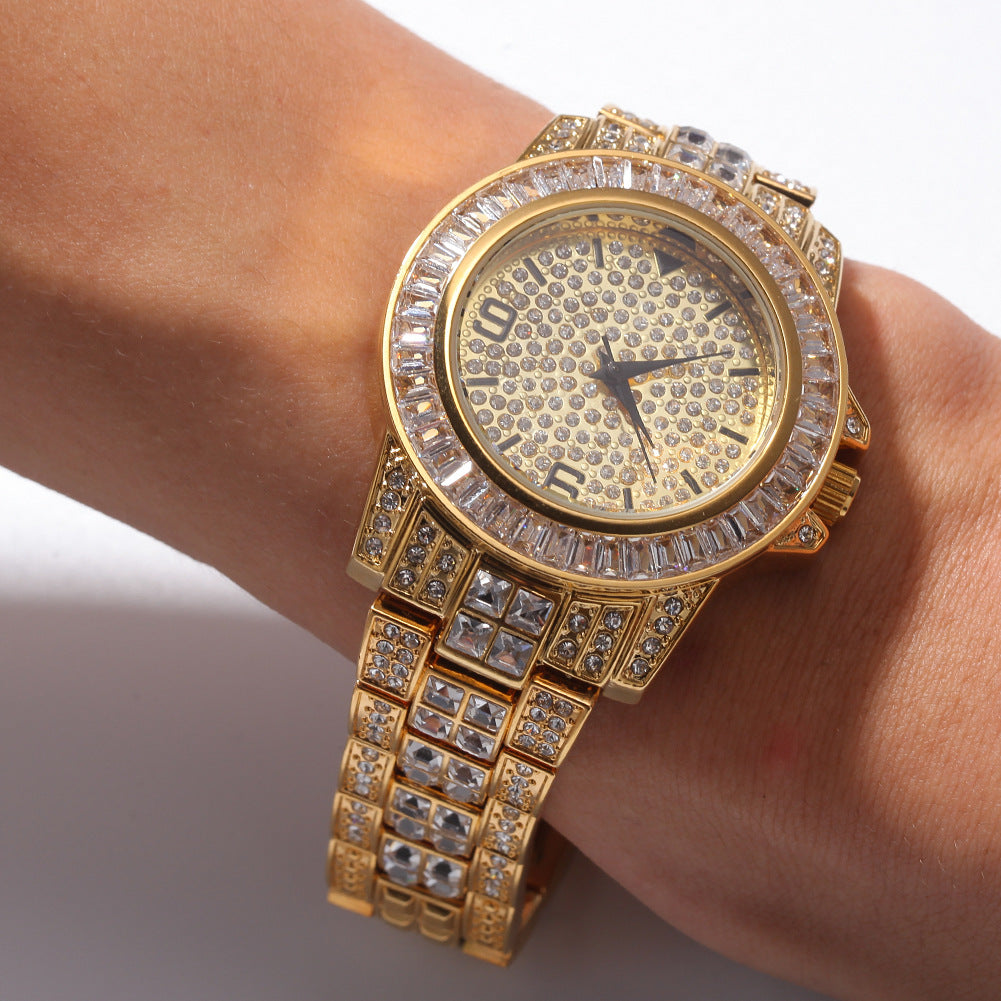 Hip Hop Diamond Mens Watch Round Dial Quartz