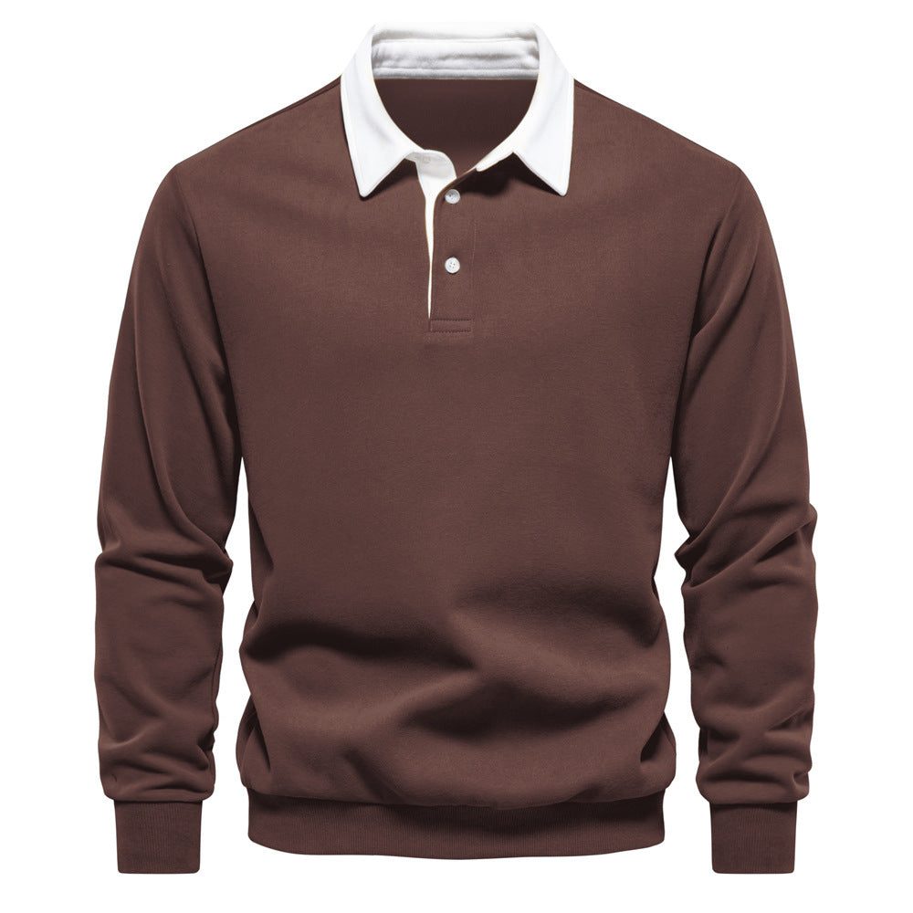 Mens Long Sleeve Polo Shirt Casual Cotton Top