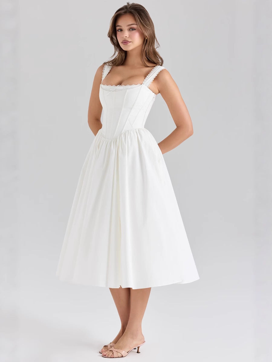 Adjustable Back Tie Waist Sleeveless Long Dress