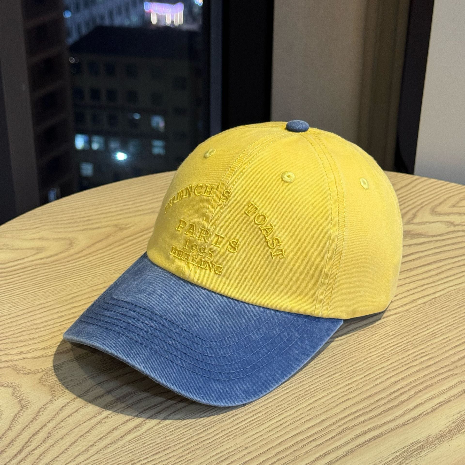 Vintage Washed Color Block Baseball Cap with Letter Embroidery