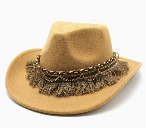 Ethnic Style Cotton Felt Hat with Feather Details