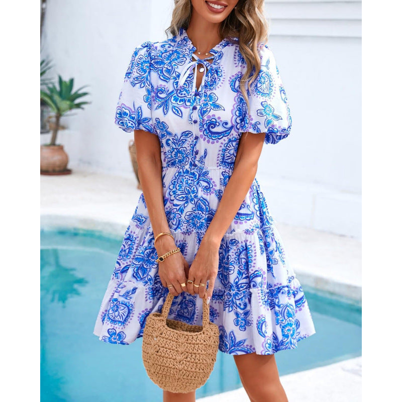 Floral V-Neck A-Line Dress