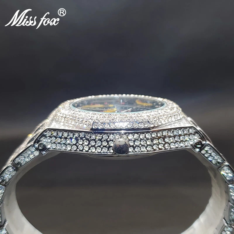 Mens Diamond Mechanical Watch Waterproof Luminous Stainless Steel