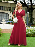 V-Neck Trumpet Sleeve Bridesmaid Dress