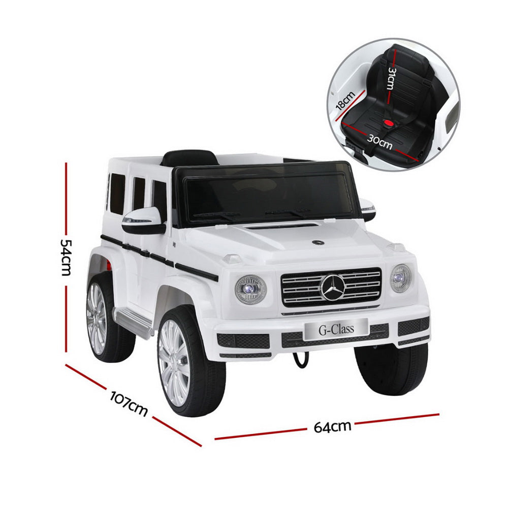 Kinder Elektroauto Mercedes G500 Lizenziert Hupe Fernbedienung 12V Weiß