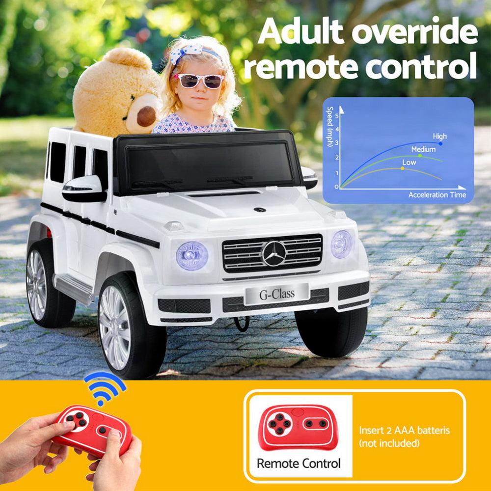 Kinder Elektroauto Mercedes G500 Lizenziert Hupe Fernbedienung 12V Weiß