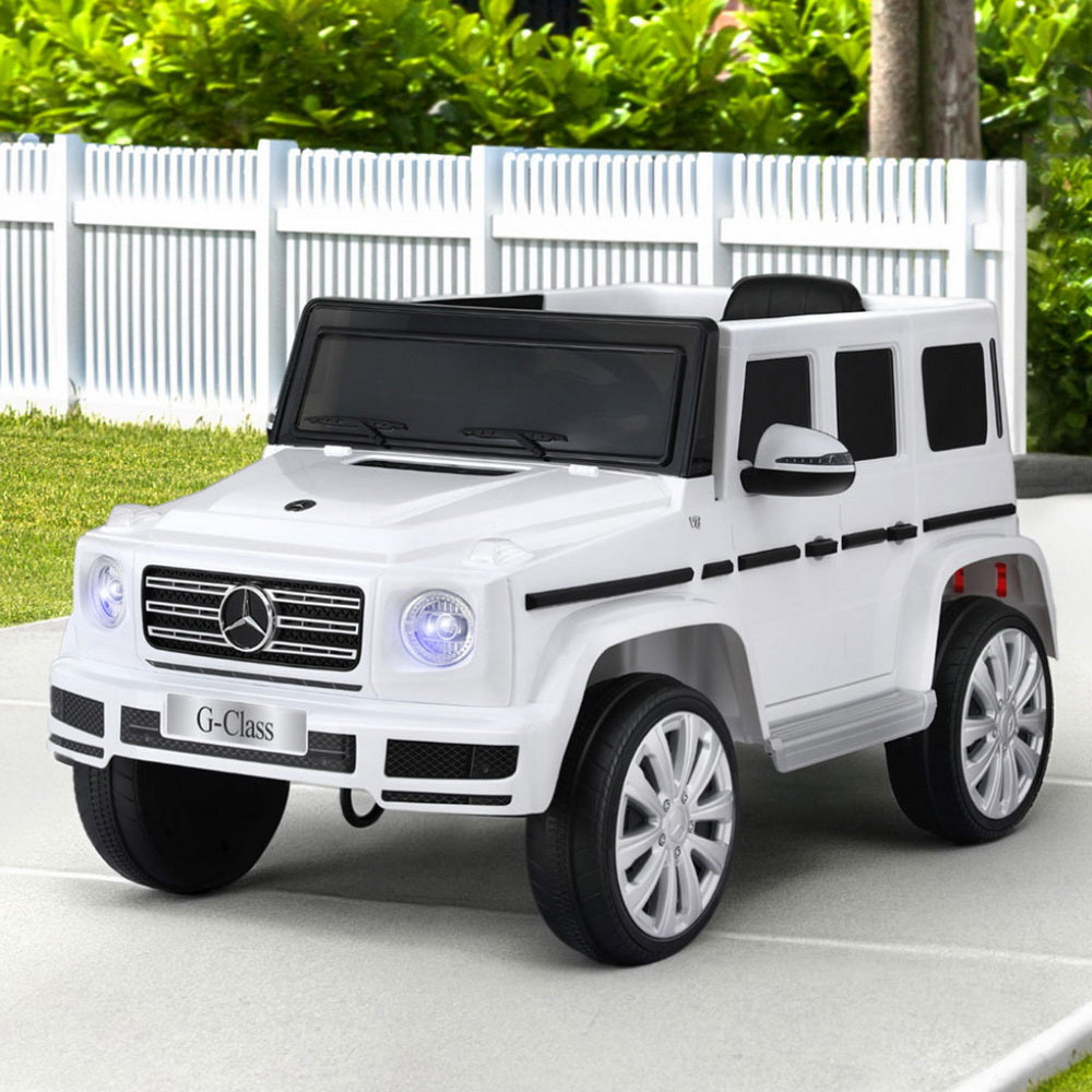 Kinder Elektroauto Mercedes G500 Lizenziert Hupe Fernbedienung 12V Weiß