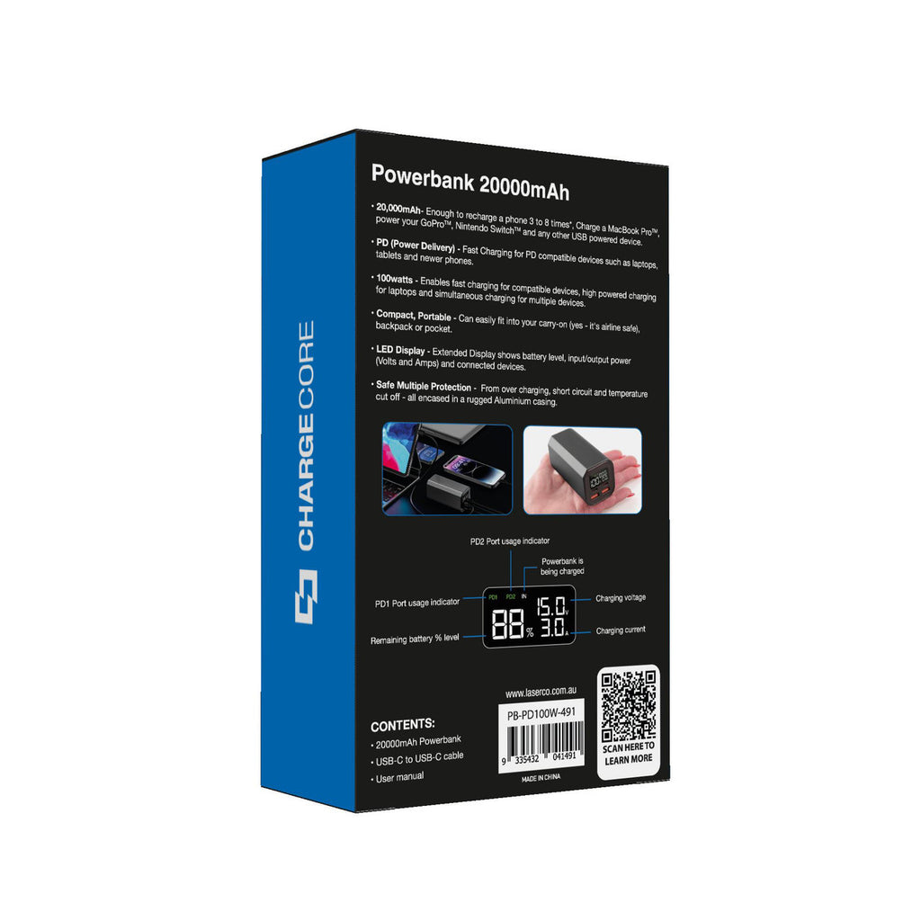 Laser 100W PD 20000mAh Laptop Powerbank Schwarz