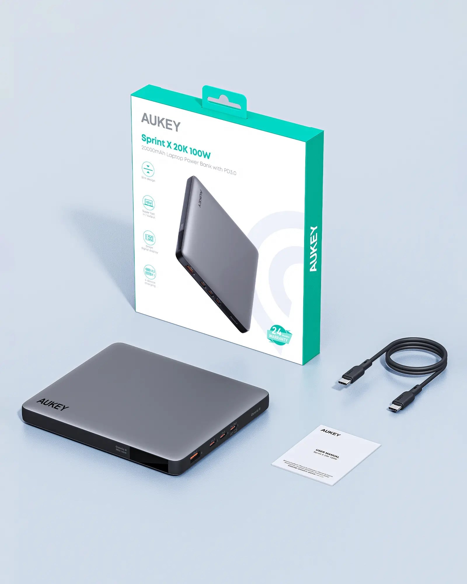 Aukey Sprint X 20K 100W 20000mAh Laptop Power Bank with PD3.0 (PB-Y44)