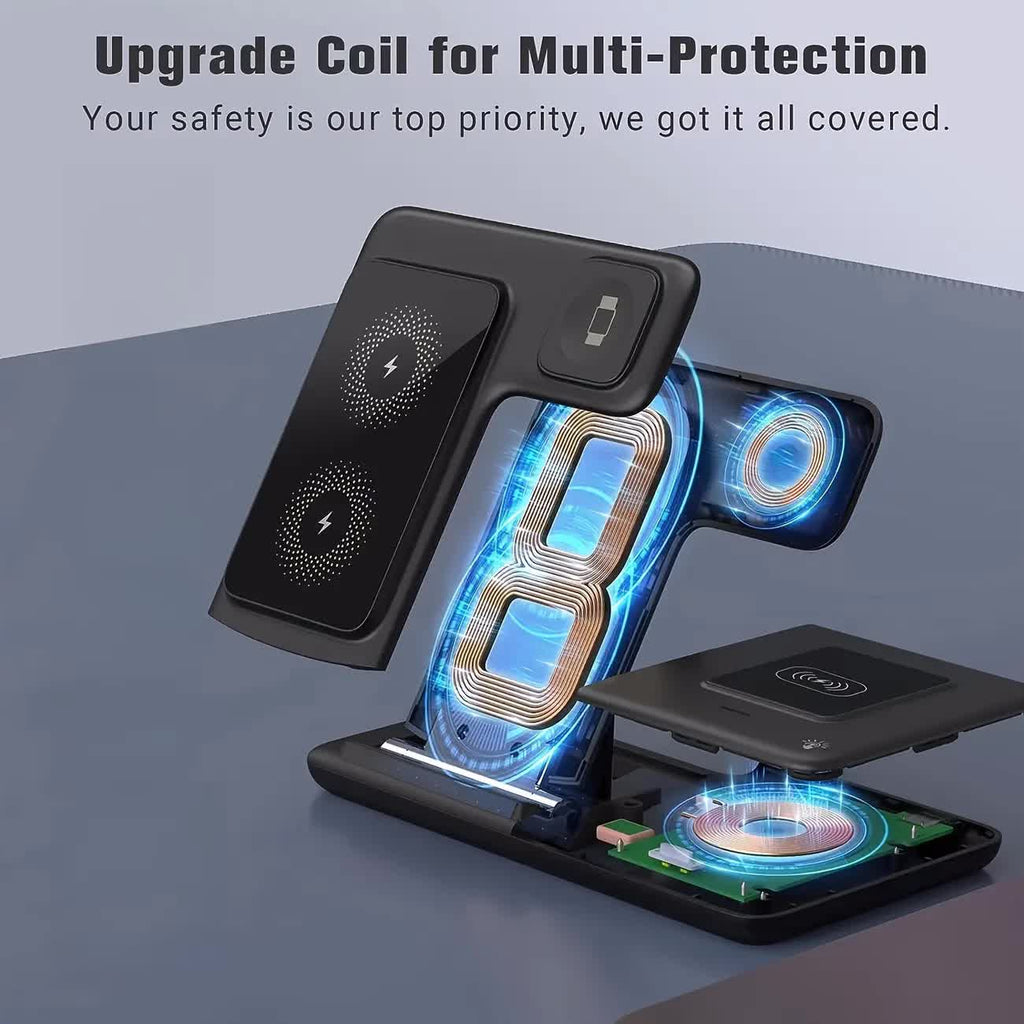 Multi-Geräte 3-in-1 Faltbare Kabellose Ladestation | iWatch Series 9 8 7 6 SE 5 4 3 2, Ultra Airpods Pro 3 2, iPhone 17/16/15/14/13/12/11 Schnelle Ladestation - Magnetischer Anschluss, USB-Stromversorgung