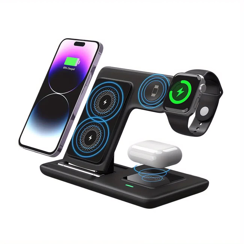 Multi-Geräte 3-in-1 Faltbare Kabellose Ladestation | iWatch Series 9 8 7 6 SE 5 4 3 2, Ultra Airpods Pro 3 2, iPhone 17/16/15/14/13/12/11 Schnelle Ladestation - Magnetischer Anschluss, USB-Stromversorgung