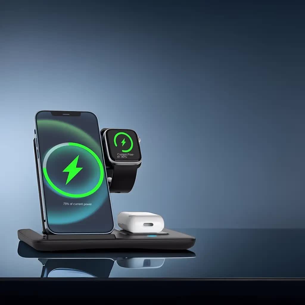 Multi-Geräte 3-in-1 Faltbare Kabellose Ladestation | iWatch Series 9 8 7 6 SE 5 4 3 2, Ultra Airpods Pro 3 2, iPhone 17/16/15/14/13/12/11 Schnelle Ladestation - Magnetischer Anschluss, USB-Stromversorgung