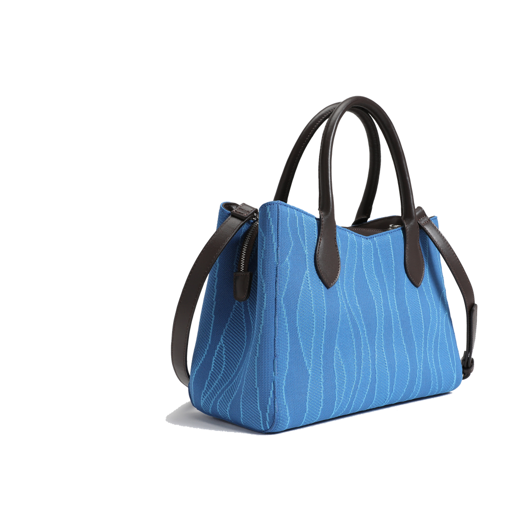 Color-contrast leather shoulder bag | 3D woven pattern small tote, one bag for commuting and shopping