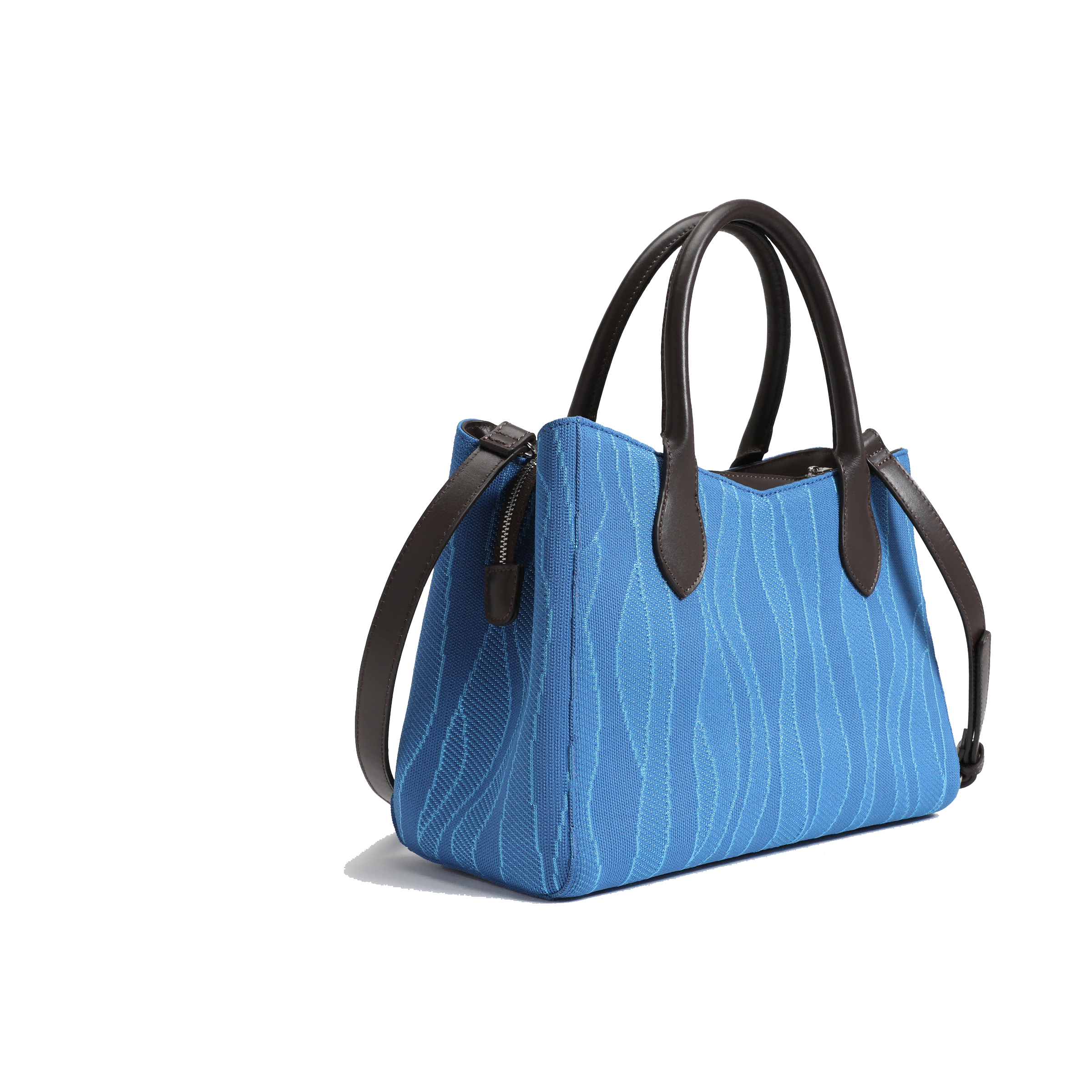 Color-contrast leather shoulder bag | 3D woven pattern small tote, one bag for commuting and shopping