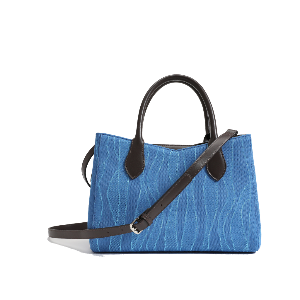 Color-contrast leather shoulder bag | 3D woven pattern small tote, one bag for commuting and shopping