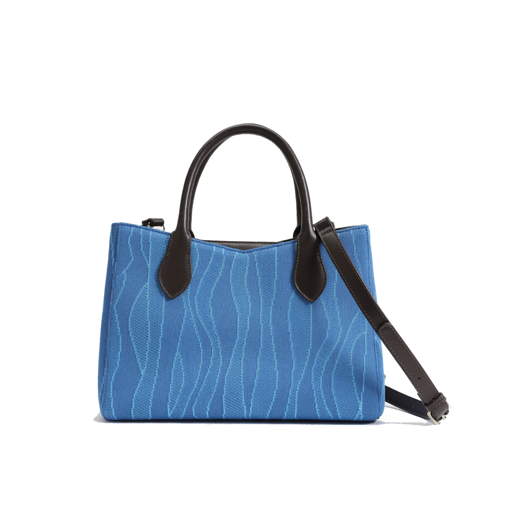 Color-contrast leather shoulder bag | 3D woven pattern small tote, one bag for commuting and shopping