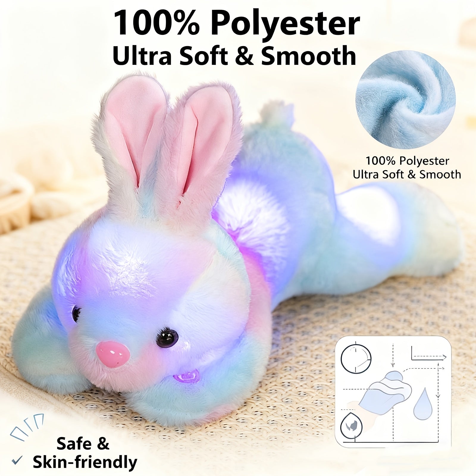 White glowing rabbit plush toy – Cute and charming glowing rabbit stuffed animal, 35 cm (13.8 inches), perfect for children, charming night companion, rabbit lover's Easter, Valentine's Day, birthday, Children's Day perfect gift
