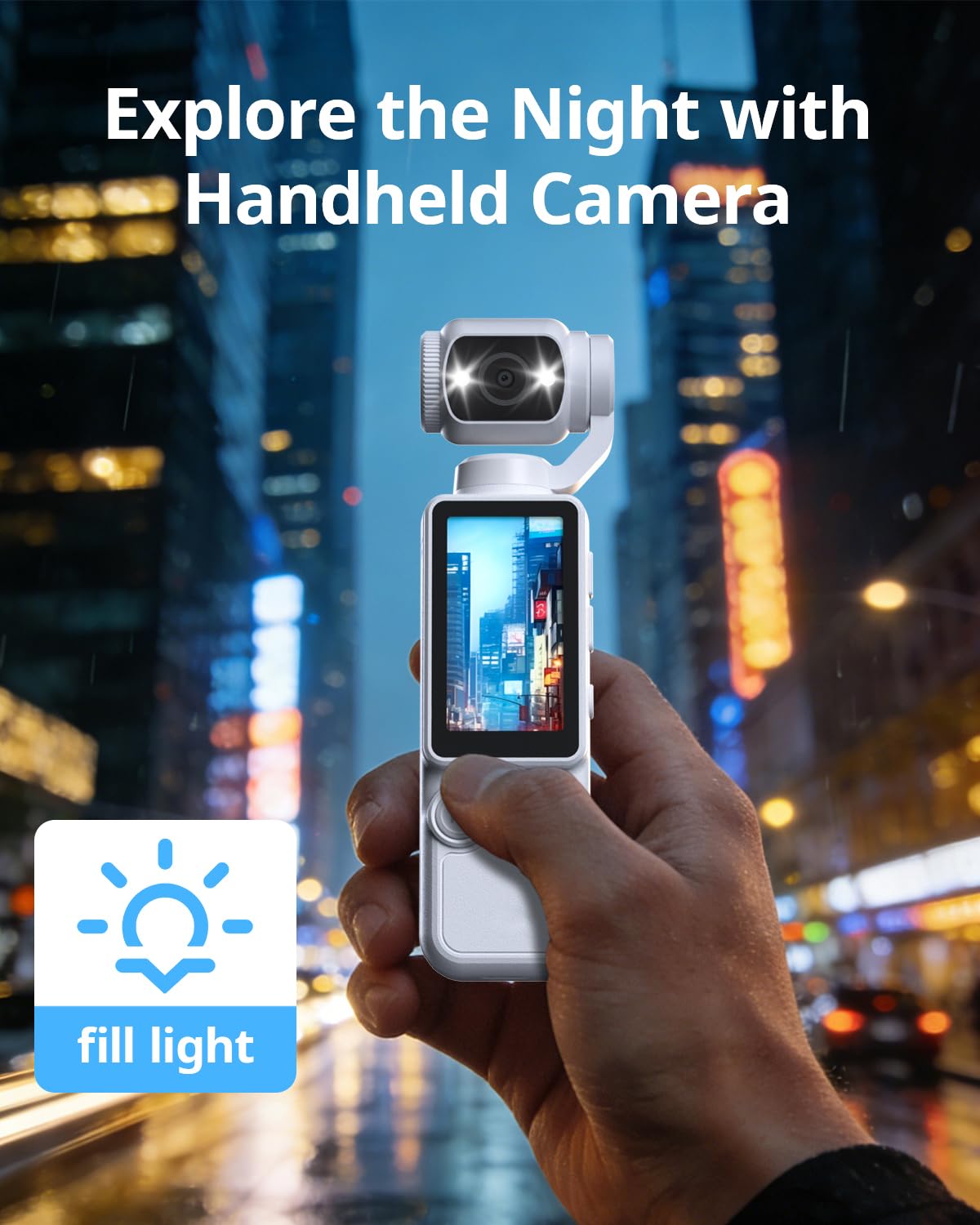 Handheld-Taschenkamera – 2.5K UHD, 180° drehbares Objektiv, Fülllicht, 2000 mAh Akku, keine App erforderlich, 32 GB enthalten, für Vlog & Reisen (Weiß)