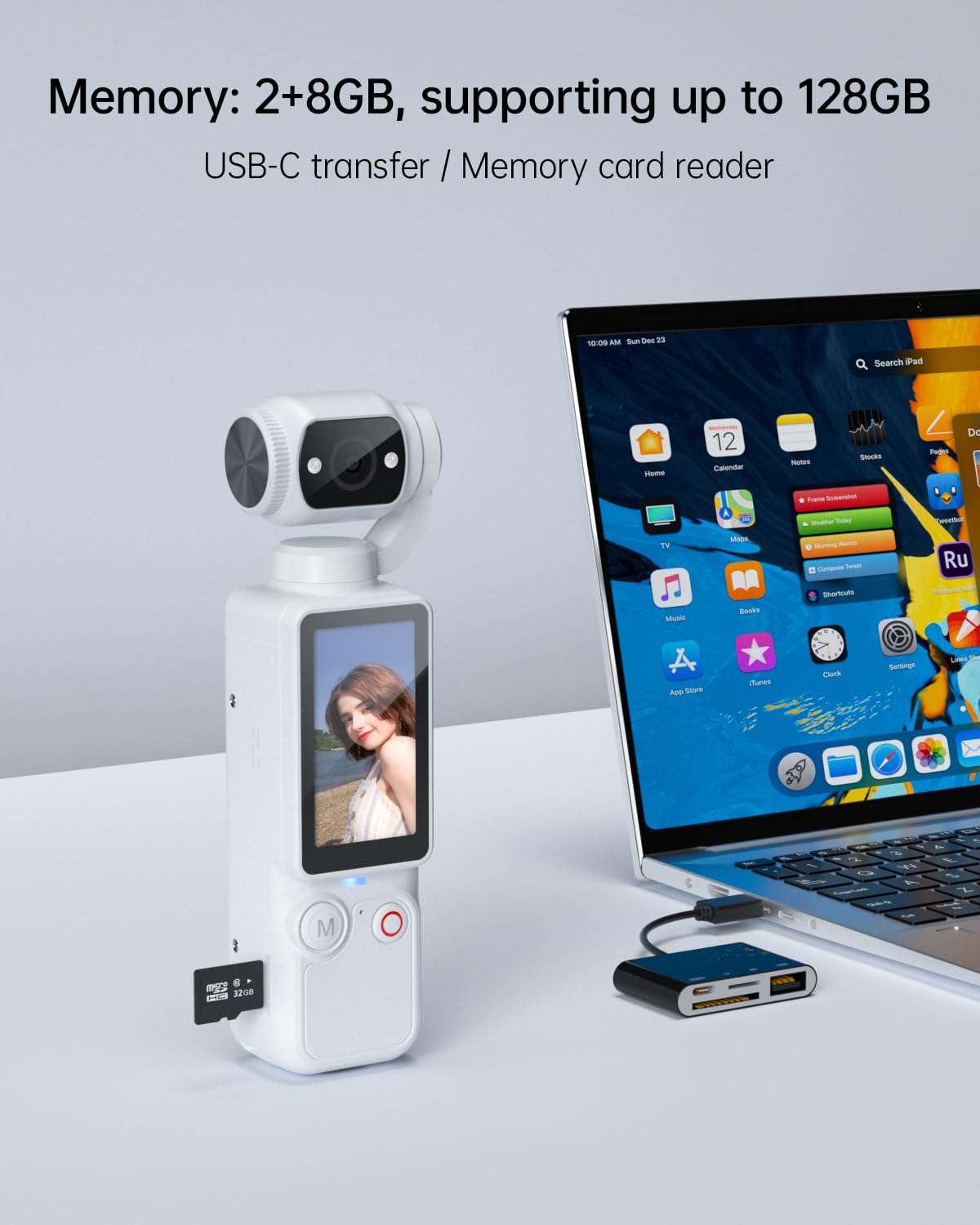 Handheld-Taschenkamera – 2.5K UHD, 180° drehbares Objektiv, Fülllicht, 2000 mAh Akku, keine App erforderlich, 32 GB enthalten, für Vlog & Reisen (Weiß)