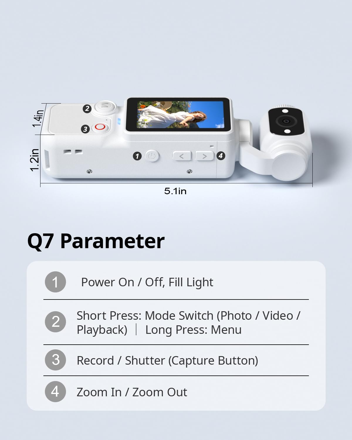 Handheld-Taschenkamera – 2.5K UHD, 180° drehbares Objektiv, Fülllicht, 2000 mAh Akku, keine App erforderlich, 32 GB enthalten, für Vlog & Reisen (Weiß)