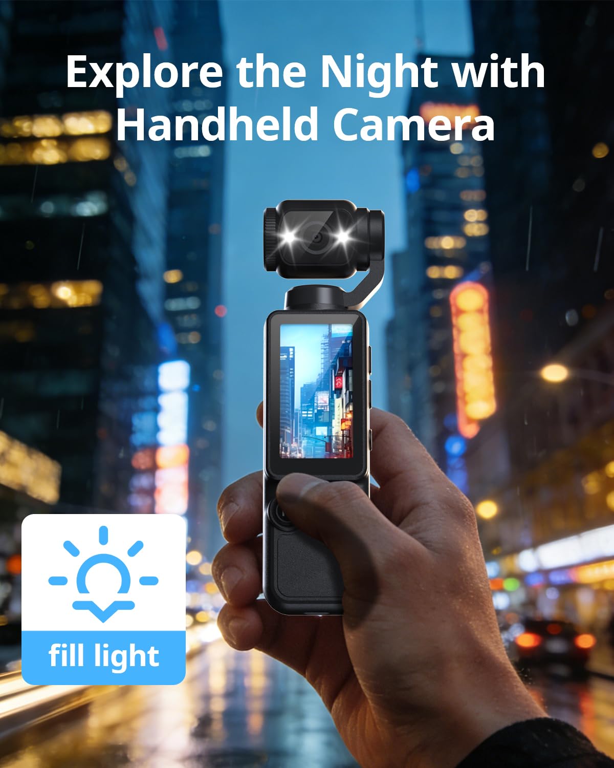 Handheld-Taschenkamera – 2.5K UHD, um 180° drehbares Objektiv, Aufhelllicht, 2000mAh Akku, keine App erforderlich, 32GB inklusive, für Vlog & Reisen (Schwarz)