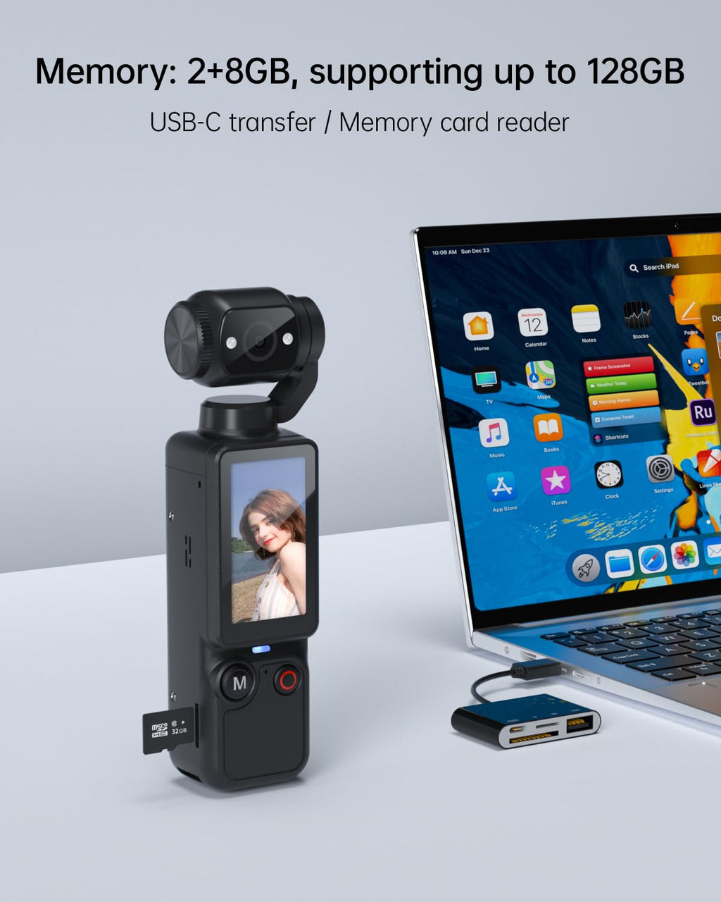 Handheld-Taschenkamera – 2.5K UHD, um 180° drehbares Objektiv, Aufhelllicht, 2000mAh Akku, keine App erforderlich, 32GB inklusive, für Vlog & Reisen (Schwarz)