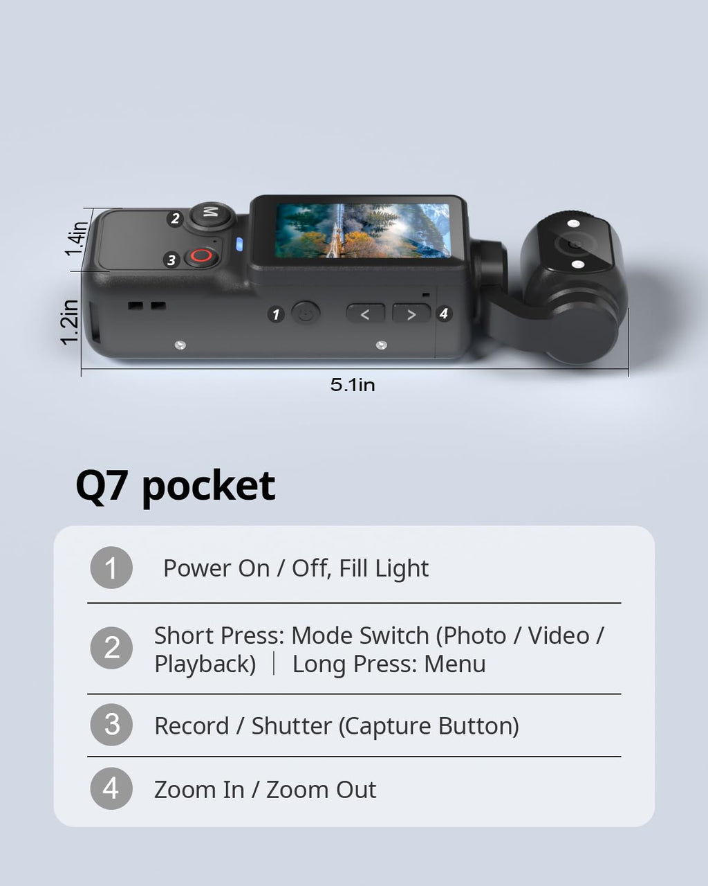 Handheld-Taschenkamera – 2.5K UHD, um 180° drehbares Objektiv, Aufhelllicht, 2000mAh Akku, keine App erforderlich, 32GB inklusive, für Vlog & Reisen (Schwarz)