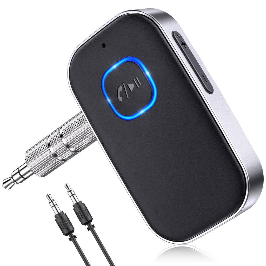 Bluetooth 5.3 Audio-Receiver mit Mikrofon – Kabelloser AUX-Adapter für Autoradio, Lautsprecher & Kopfhörer, CVC8.0 Rauschunterdrückung, Dual Pairing, 16 Stunden Akkulaufzeit (Schwarz)