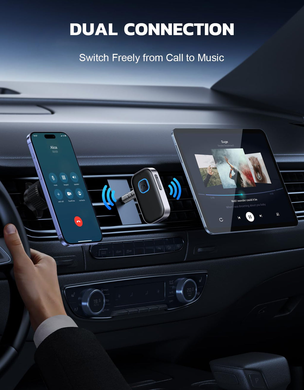 Bluetooth 5.3 Audio-Receiver mit Mikrofon – Kabelloser AUX-Adapter für Autoradio, Lautsprecher & Kopfhörer, CVC8.0 Rauschunterdrückung, Dual Pairing, 16 Stunden Akkulaufzeit (Schwarz)
