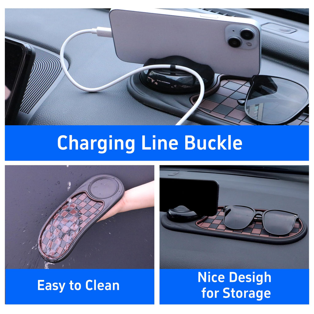 2-in-1 Car Dashboard Anti-Slip Mat with 360° Rotating Phone Holder – Holds Phone, Sunglasses & Keys, Spring-Clamp Grip, Non-Slip Silicone, Universal Fit (Grey- Black)
