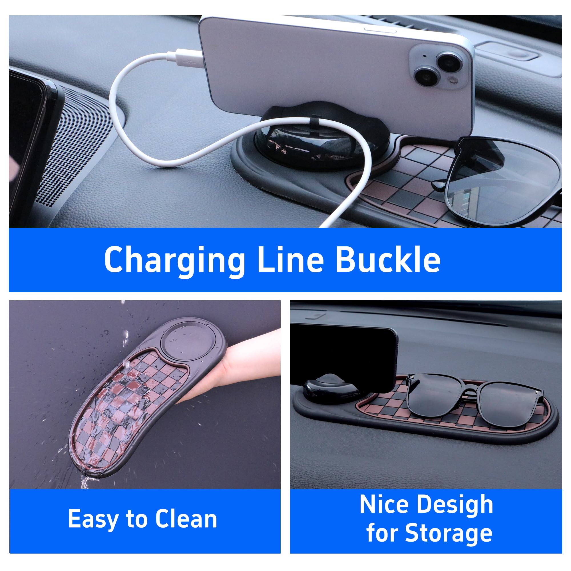 2-in-1 Car Dashboard Anti-Slip Mat with 360° Rotating Phone Holder – Holds Phone, Sunglasses & Keys, Spring-Clamp Grip, Non-Slip Silicone, Universal Fit (Grey- Black)