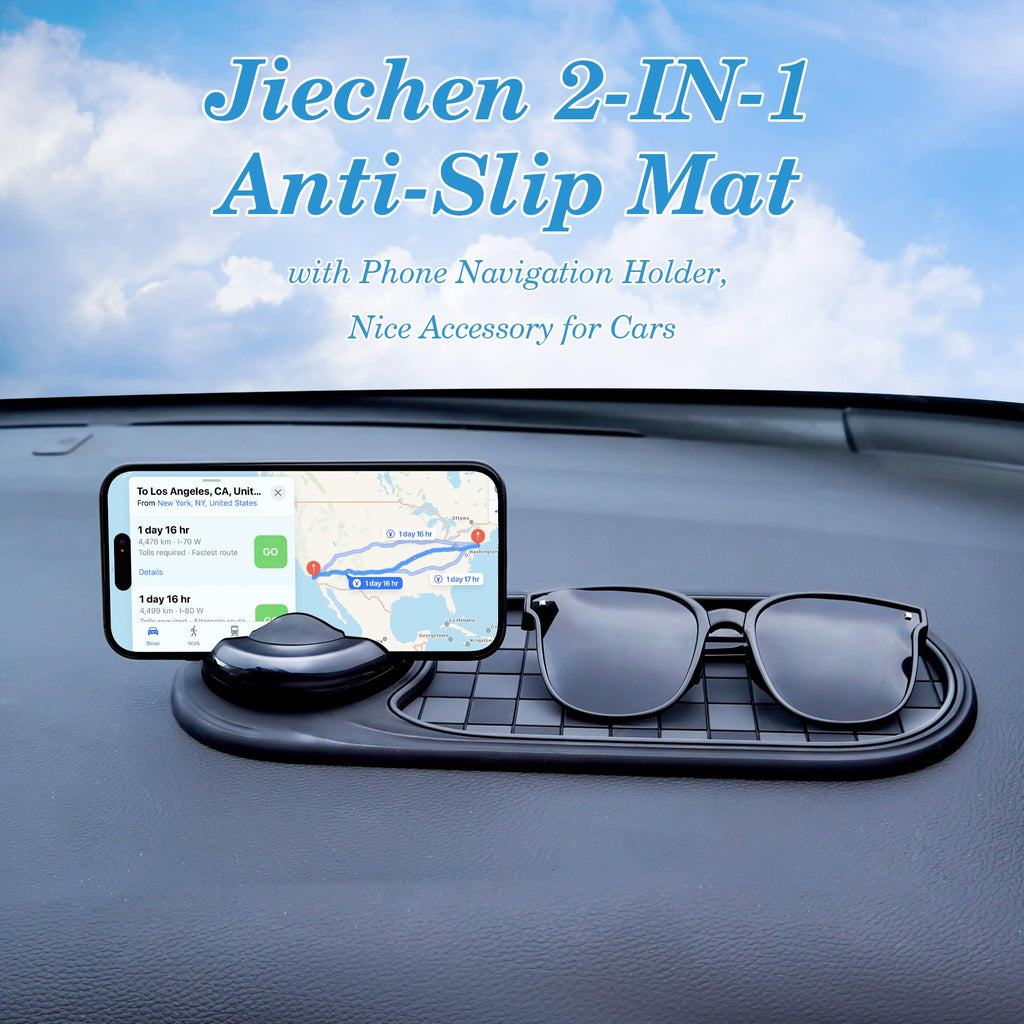 2-in-1 Car Dashboard Anti-Slip Mat with 360° Rotating Phone Holder – Holds Phone, Sunglasses & Keys, Spring-Clamp Grip, Non-Slip Silicone, Universal Fit (Grey- Black)
