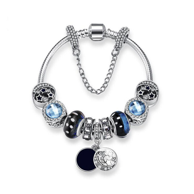 Blauer Sternenhimmel Charms Armband mit Mond- & Sternanhänger (19cm)