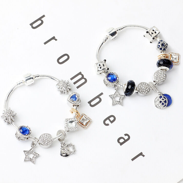 Mode Armband mit Schneeflocke, Kristall, Strassperlen & Hohlstern Zirkon Anhänger (17cm)