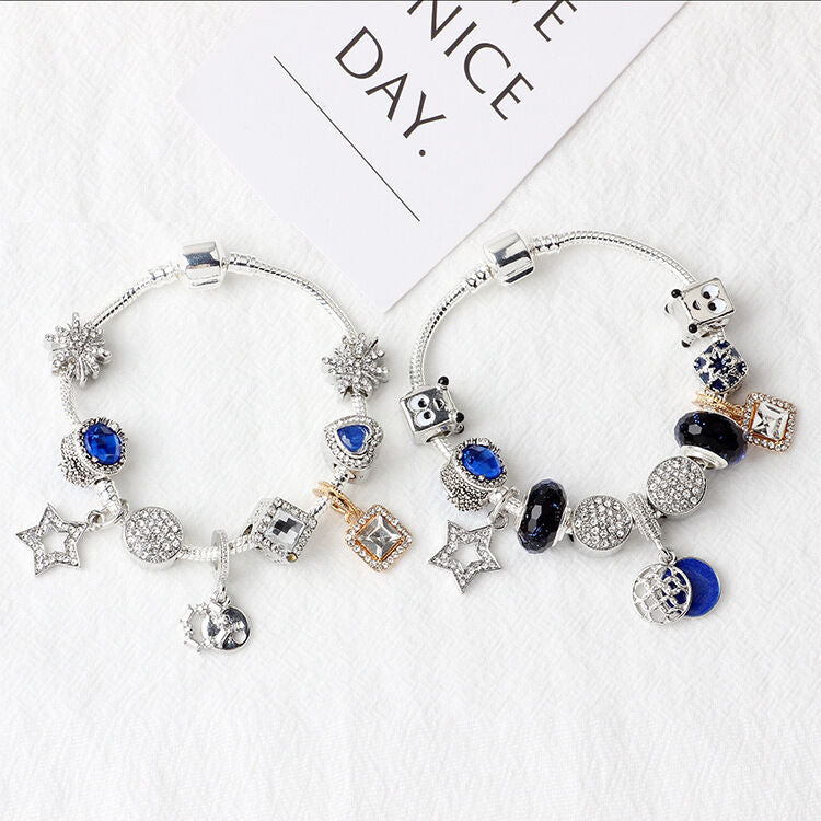 Mode Armband mit Schneeflocke, Kristall, Strassperlen & Hohlstern Zirkon Anhänger (17cm)