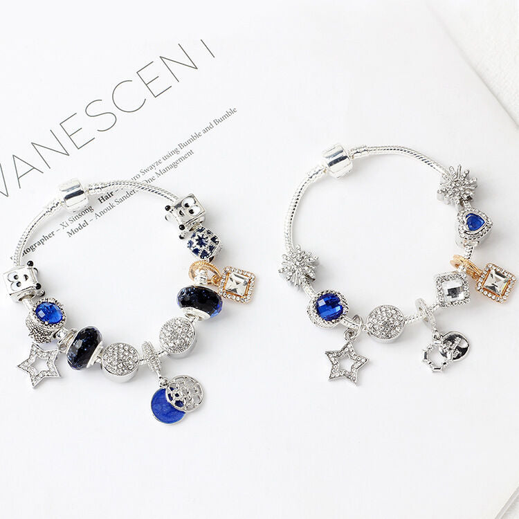 Mode Armband mit Schneeflocke, Kristall, Strassperlen & Hohlstern Zirkon Anhänger (17cm)