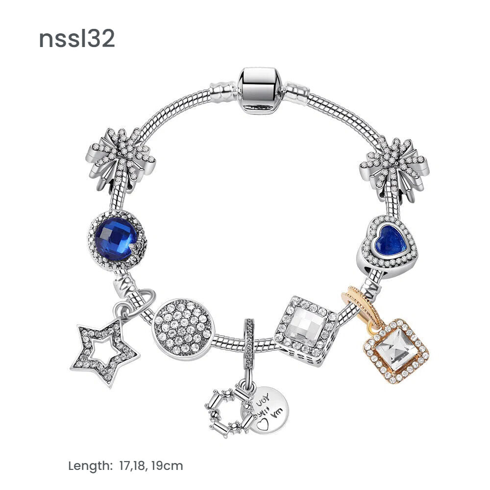Mode Armband mit Schneeflocke, Kristall, Strassperlen & Hohlstern Zirkon Anhänger (17cm)