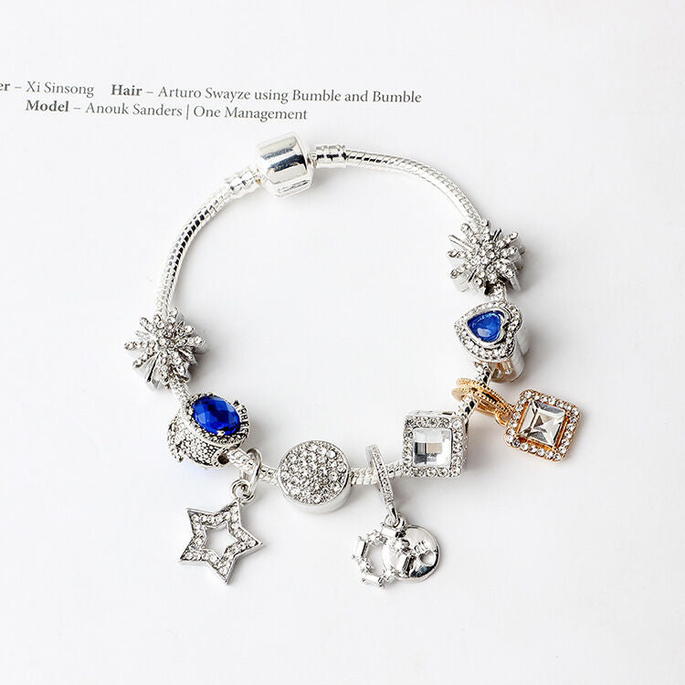 Mode Armband mit Schneeflocke, Kristall, Strassperlen & Hohlstern Zirkon Anhänger (17cm)