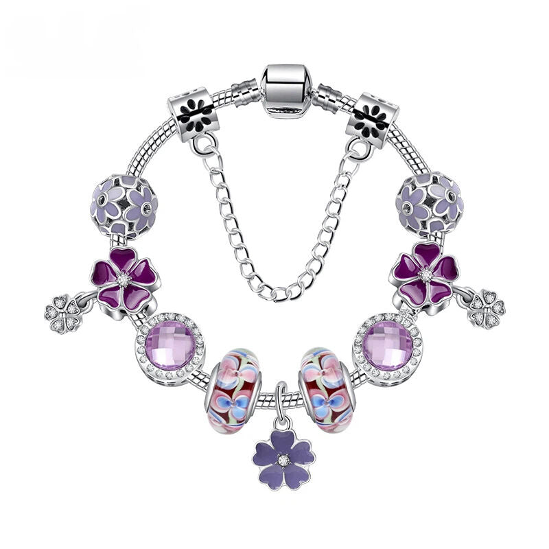Kombi-Angebot: Schildkröten-Perlen-, lila Blumen-, blaue Sternenhimmel-Armbänder – Mix & Match, 3 zum besseren Preis kaufen (dreifach-20 cm)
