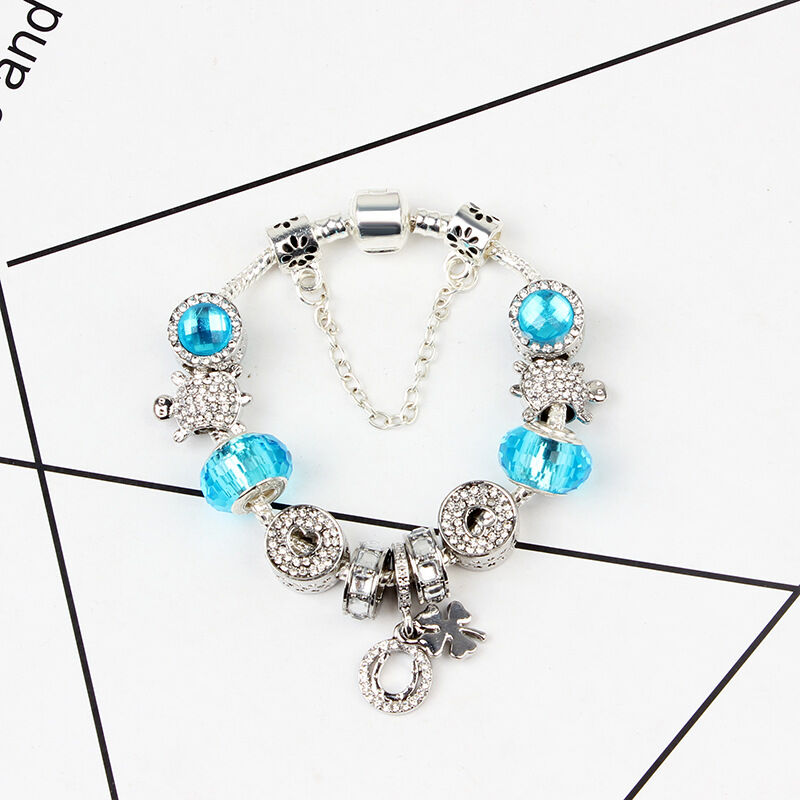 Kombi-Angebot: Schildkröten-Perlen-, lila Blumen-, blaue Sternenhimmel-Armbänder – Mix & Match, 3 zum besseren Preis kaufen (dreifach-20 cm)