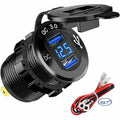 Fast Usb Car Charger Dual Qc3.0 Usb Ports, 12V/24V 36W Waterproof With LED Digital Voltmeter For Motorcycle, Caravan,