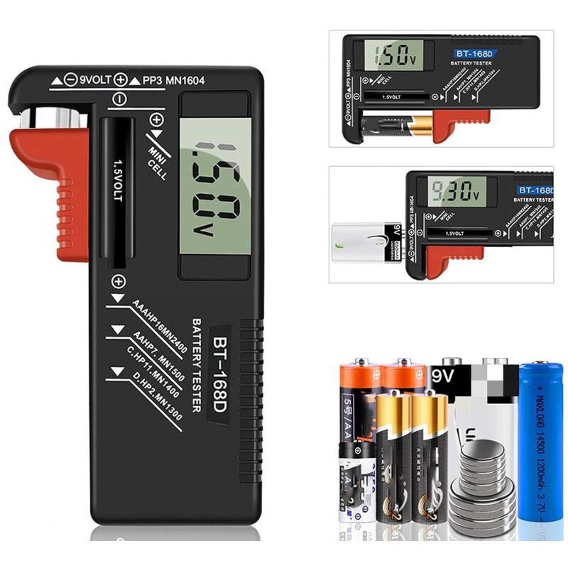 Digitaler Batterietester, Universal-Batterietester, Batterietester, Für AA, AAA, C, D, PP3, 9V, 1,5V, Knopfzelle