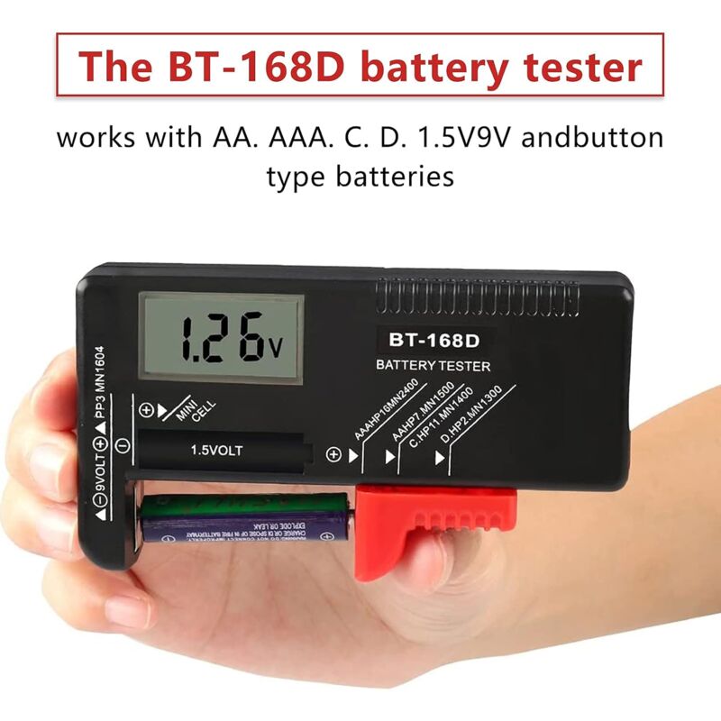 Digitaler Batterietester, Universal-Batterietester, Batterietester, Für AA, AAA, C, D, PP3, 9V, 1,5V, Knopfzelle