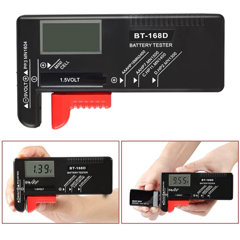 Digitaler Batterietester, Universal-Batterietester, Batterietester, Für AA, AAA, C, D, PP3, 9V, 1,5V, Knopfzelle